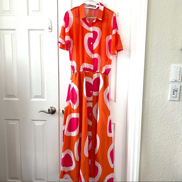 Gretchen Scott Panache  Maxi Dress Orange Pink Size L - Picture 3 of 7